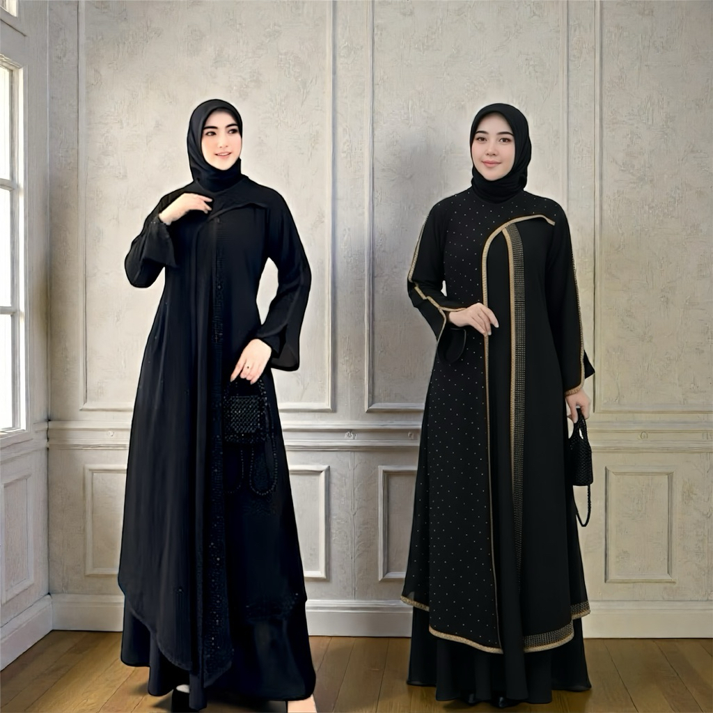 GAMIS ABAYA HITAM ABAYA TURKEY PAYET SILANG