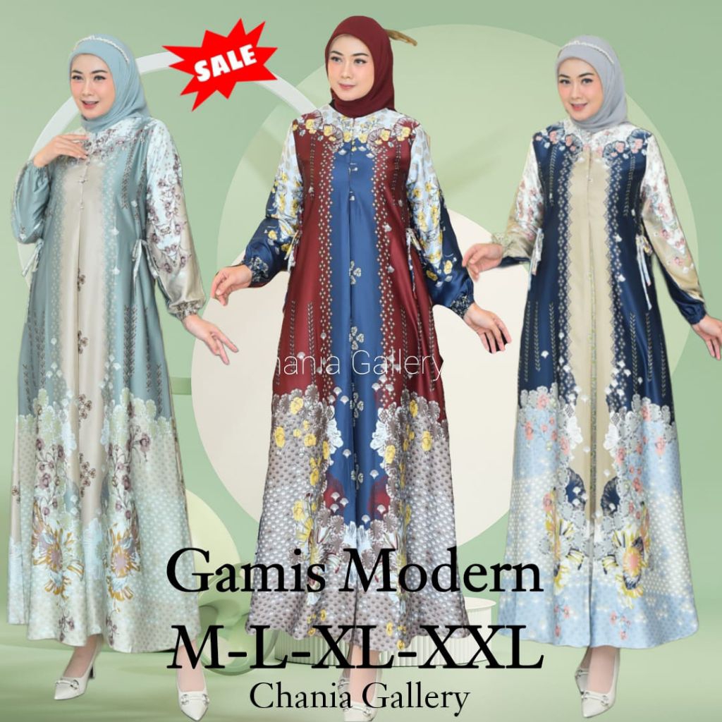 Gamis Wanita Elegant Dress Modern Katun Shilk Printing Premium