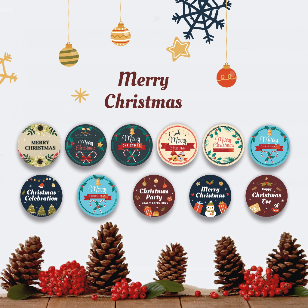 (14pcs) Stiker Segel Toples Bulat Spesial Natal Merry Christmas | Stiker label natal | stiker kue na