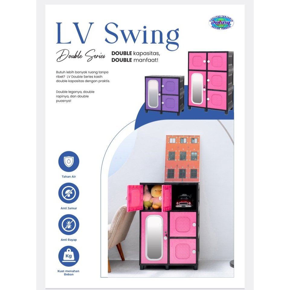LEMARI PLASTIK KECIL APOLLYSTAR LV SWING DOUBLE SERIES + KUNCI