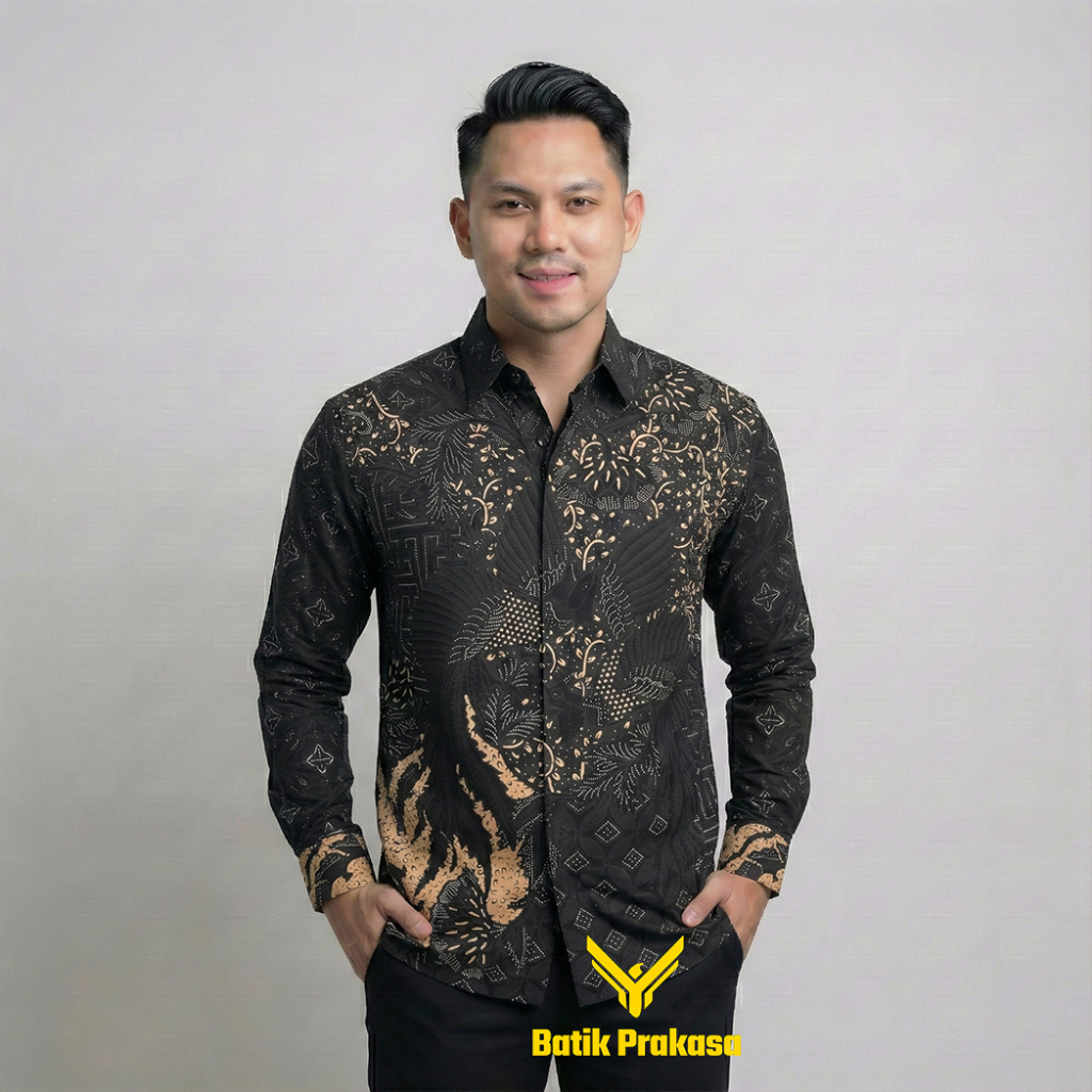 Kemeja Batik Pria 0241 Baju Lengan Panjang Slimfit Lapis Furing Batik Prakasa Motif Bimasena kode Ba