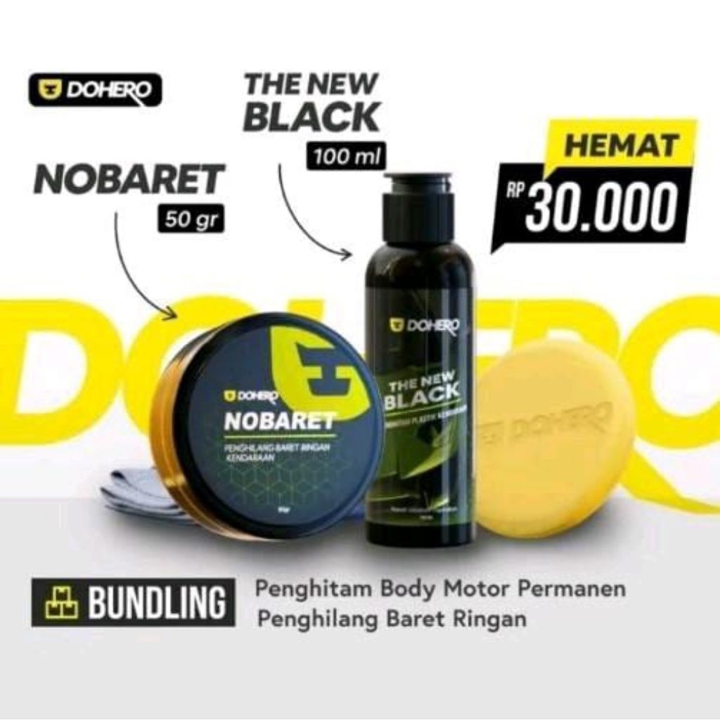 Paket Lengkap Dohero Nobaret & The New Black penghitam body kasar & penghilang baret body mobil moto