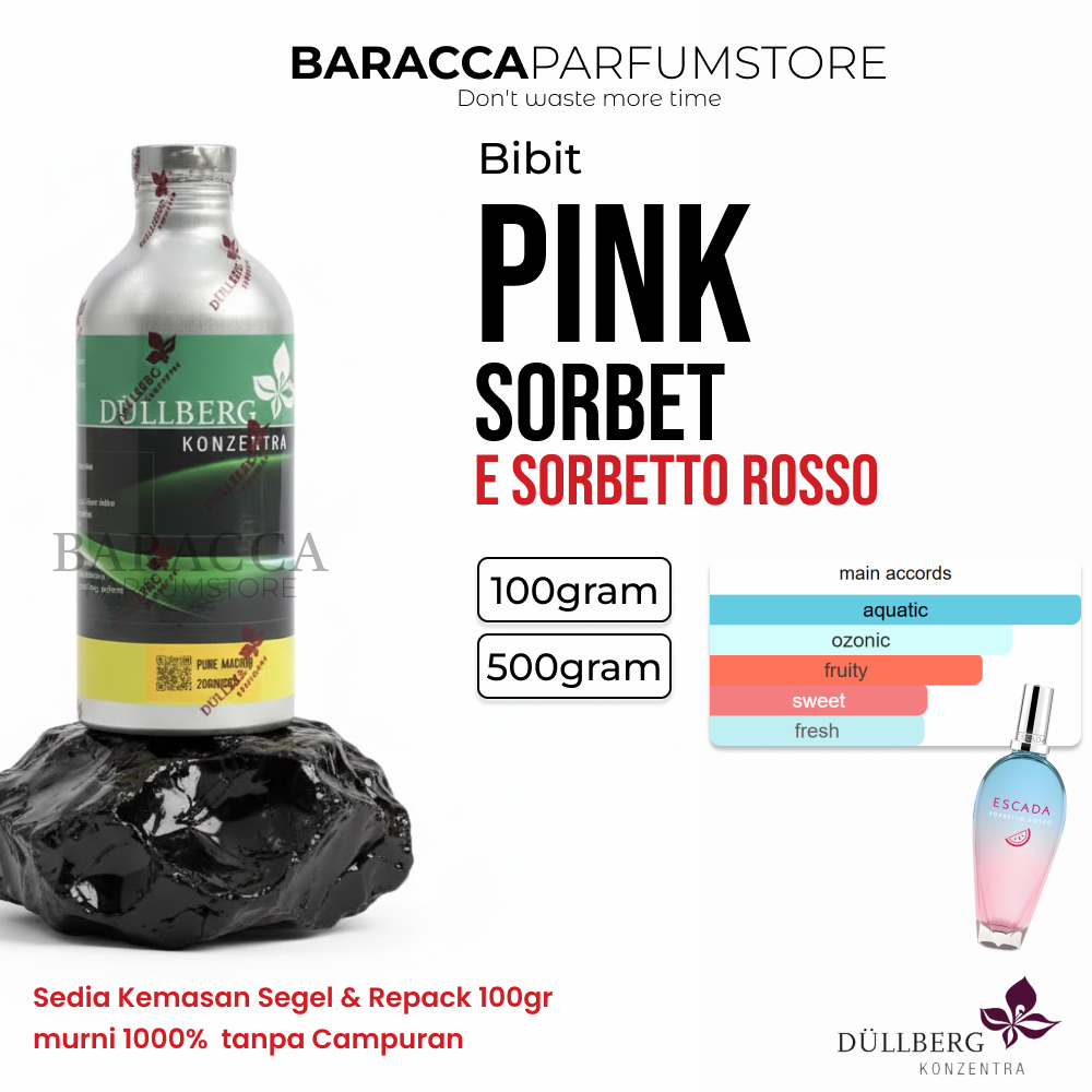BIBIT PARFUM PINK SORBET DULLBERG SEARAH ESCADA SORBETTO ROSSO 500GR KEMASAN SEGEL