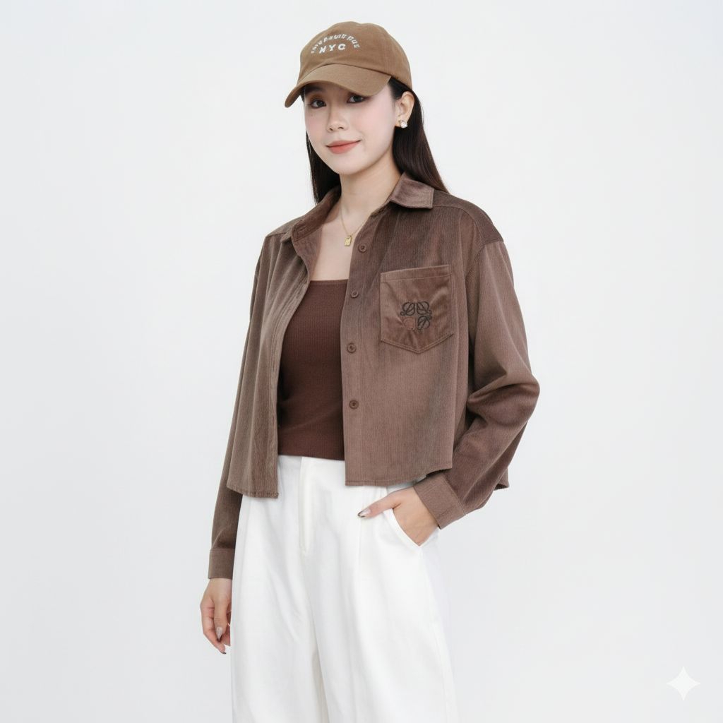 Crop Corduroy Wanita Import + Inner | Outer Pendek Lengan Panjang Kekinian Terbaru