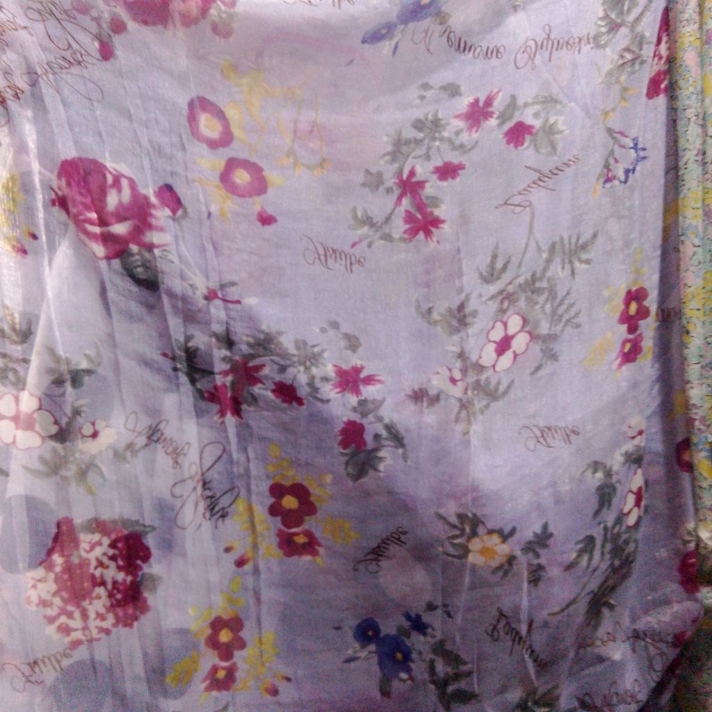 Kain Sifon Sutra Motif Bunga Vintage Ungu Lavender Premium Kyt