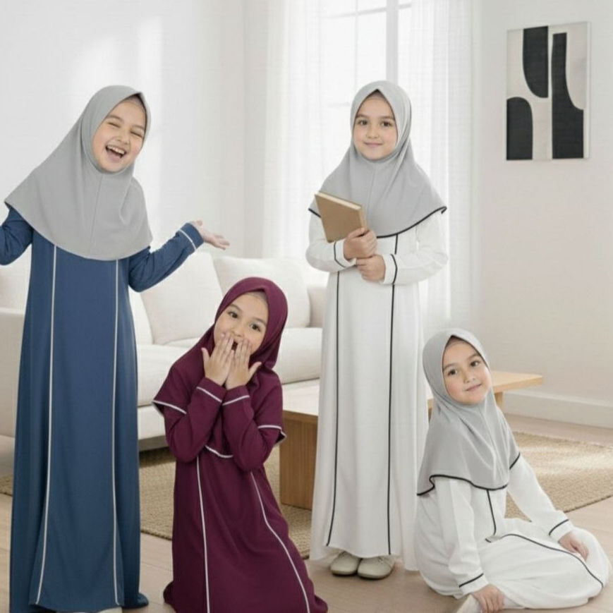 Gamis abaya qinara anak perempuan cringkle elegan kekinian tanpa hijab untuk usia anak 3-12 tahun