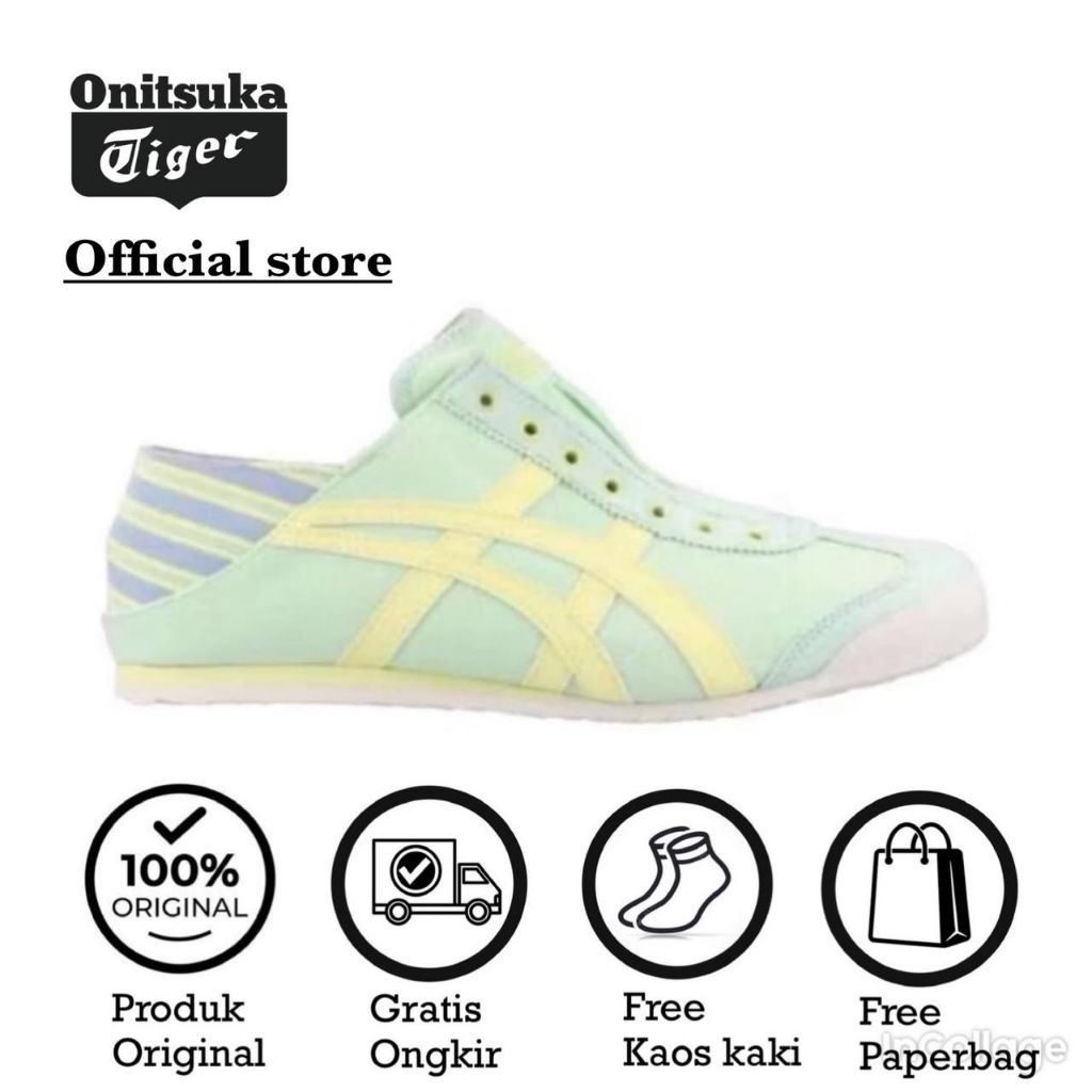 sepatu wanita onitsuka tiger original slip on paraty green yellow