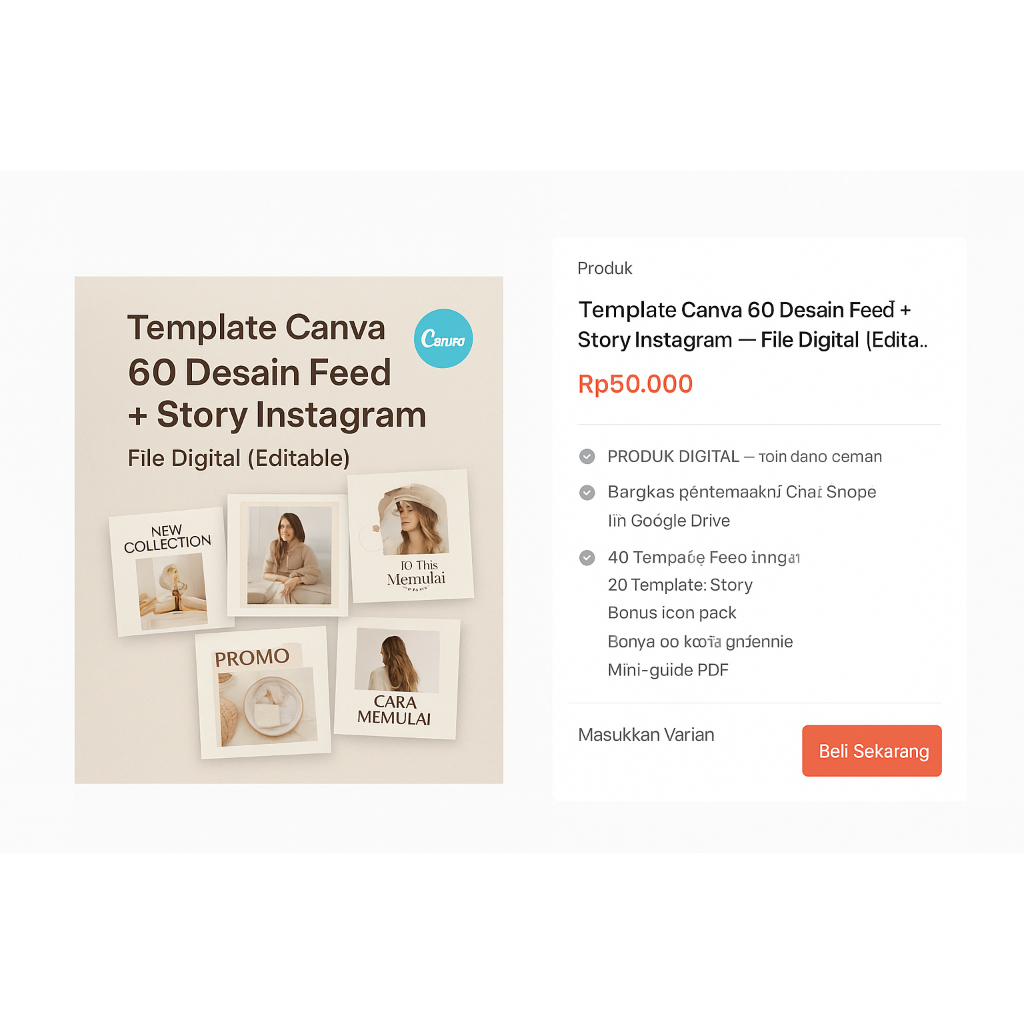 Template Canva 60 Desain Feed + Story Instagram — File Digital (Editable)