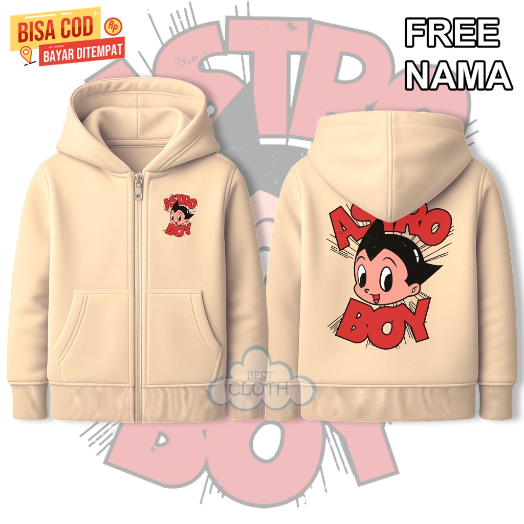 Jaket Hoodie Zipper Anak - Kartun Astro Boy - Unisex - Free Nama