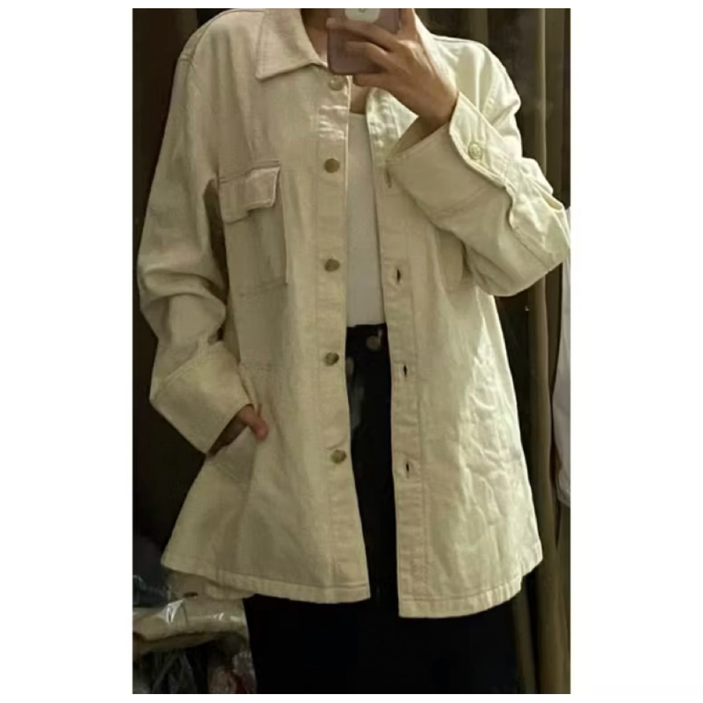 JAKET JEANS CEWE CREAM WANITA WOMEN WOMAN