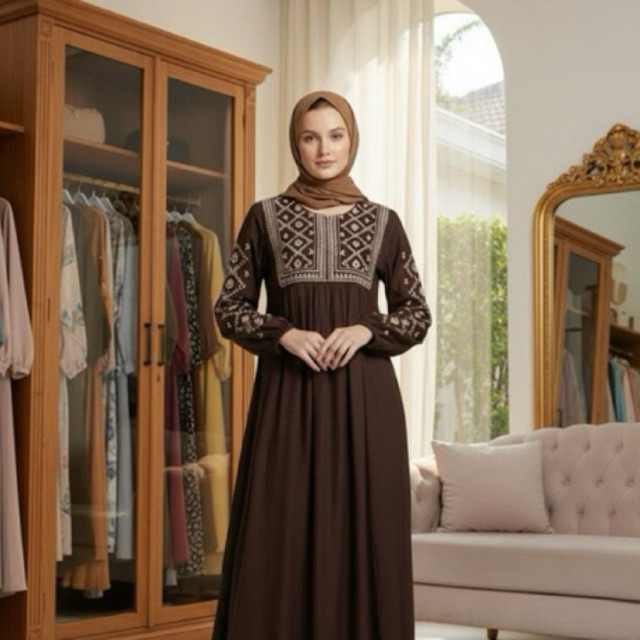 Gamis Wanita Embordir Rayon Twill KAYLA Dress Premium Terbaru Busui Friendly