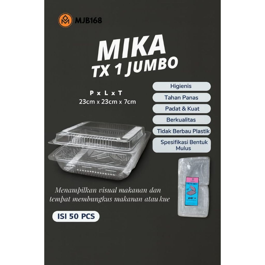 Mika Jumbo Bolu TX-01 - Mika Plastik Box Kemasan Kue Bolu 50 Pcs
