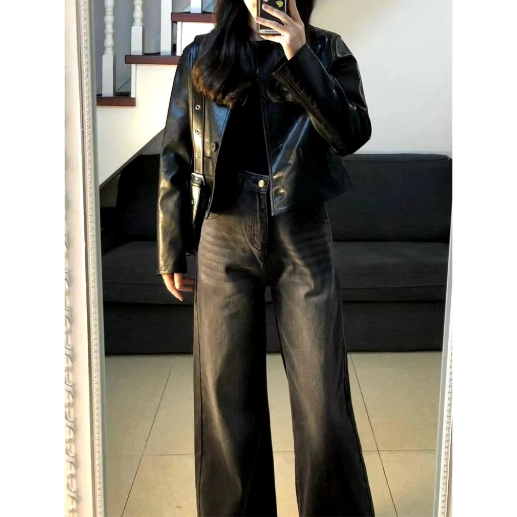 Baggy jeans wanita warna hitam semu abu