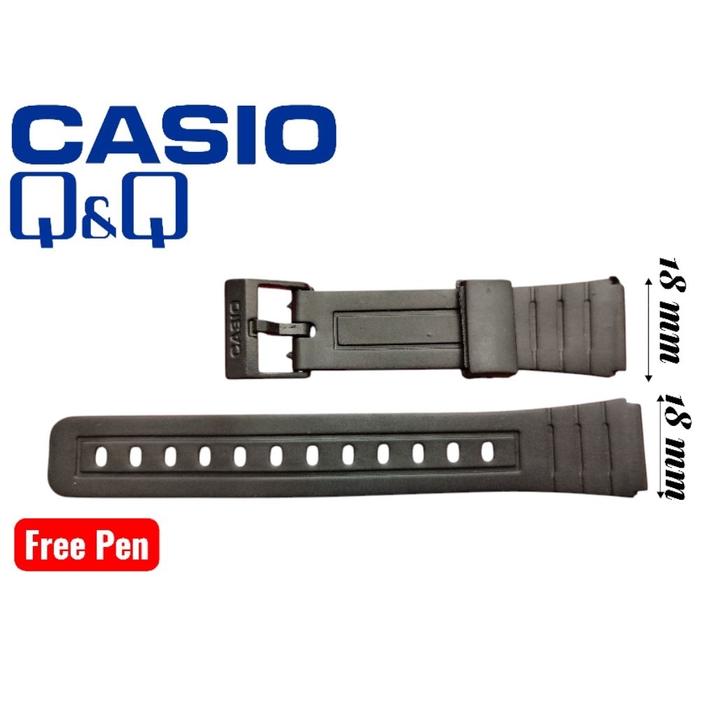 Tali jam tangan Casio F-91W dan Q&Q uk18 Strap Karet pengait plastik cetak "CASIO"