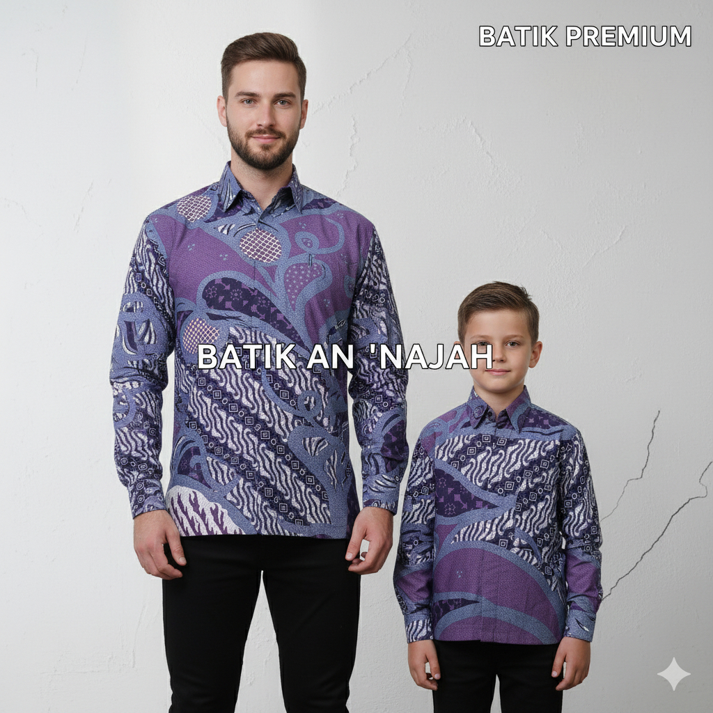 Batik Couple Ayah Anak Ungu Premium | Sarimbit Keluarga Purple | Baju Kembar Kompak Acara Resmi KATU