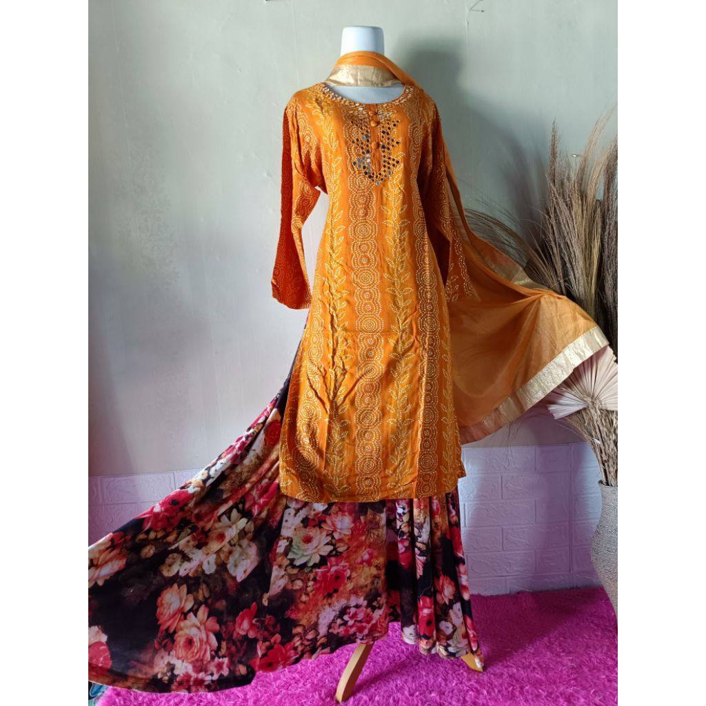 BAJU INDIA/ SET ROK KATUN RAYON ADEM MUSTARD/ SERASI CANTIK