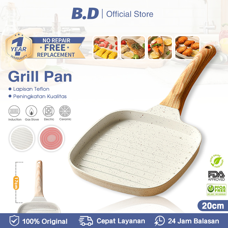 TERLARIS B.D Wajan pemanggang granit putih, wajan pemanggang persegi anti lengket, wajan pemanggang