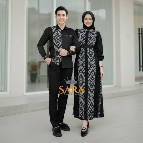 Baju Tenun Couple Setelan Batik Pria Wanita Gamis Kondangan Modern Outfit Wanita Lebaran Kekeininan