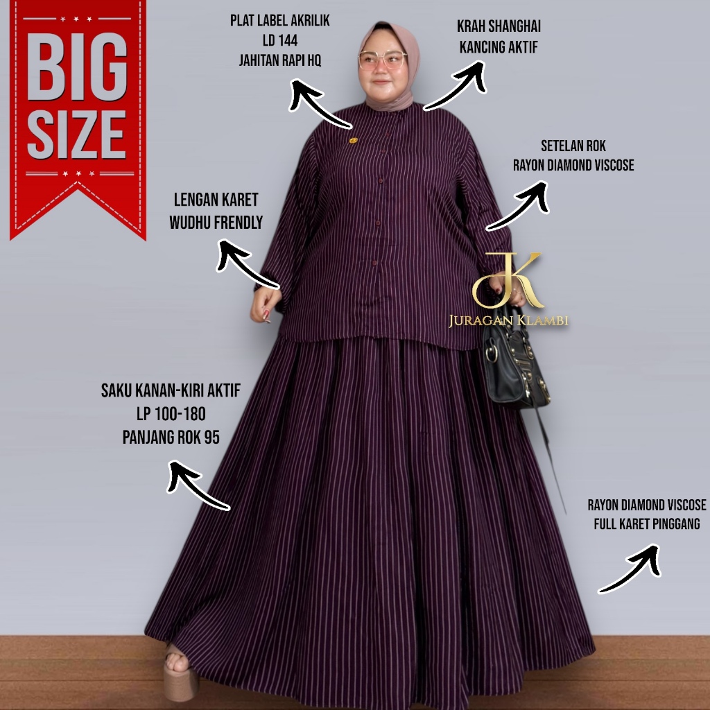 Setelan Super Jumbo Kemeja Rok Bahan Rayon Diamond LD 140 Free Bros By JuraganKlambiJumbo