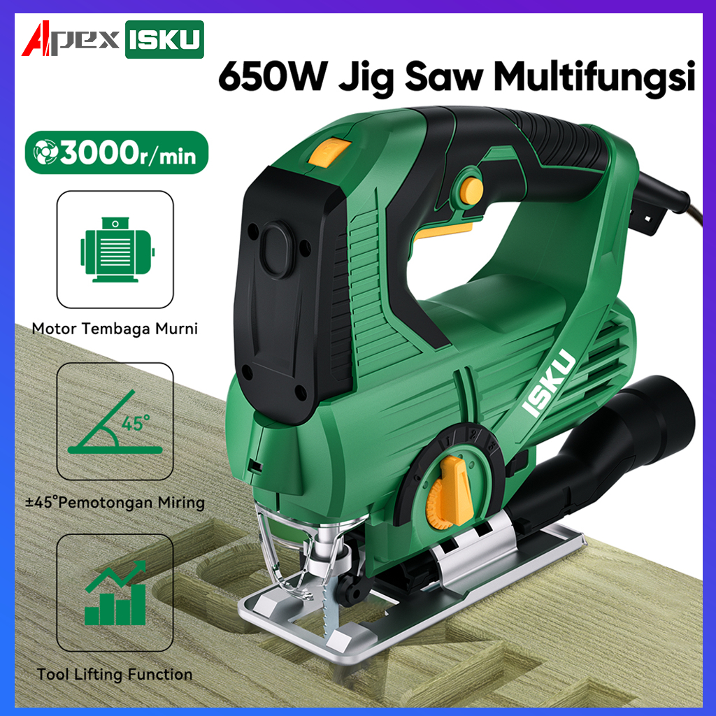 ISKU 650W Mesin gergaji ukir jigsaw Listrik/Mesin Gergaji kayu Jig Saw 6 Variable Speed  Mesin pemot