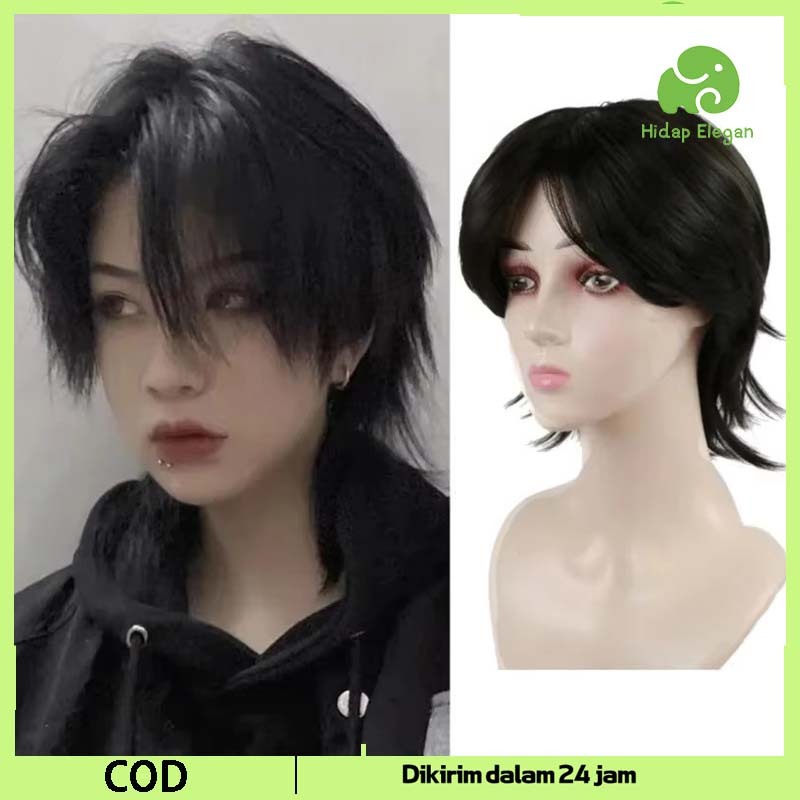 1pcs Rambut Palsu Cowok Mullet Rambut Simulasi Wig Mullet Pria Uniseks Wig Pria Mullet Pendek