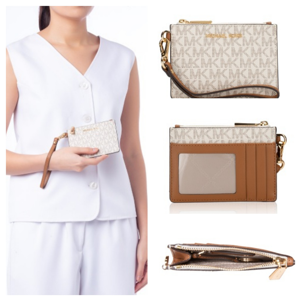 Dompet MK JS Small Coin Purse Zip Card Holder Sign Vanilla 12x9cm