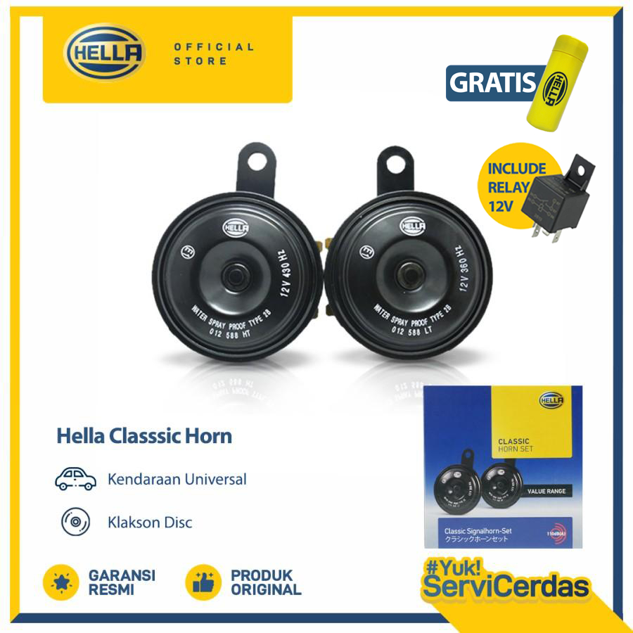 Klakson Mobil Disc Hella Classic Horn 12V Include Relay - Klakson motor
