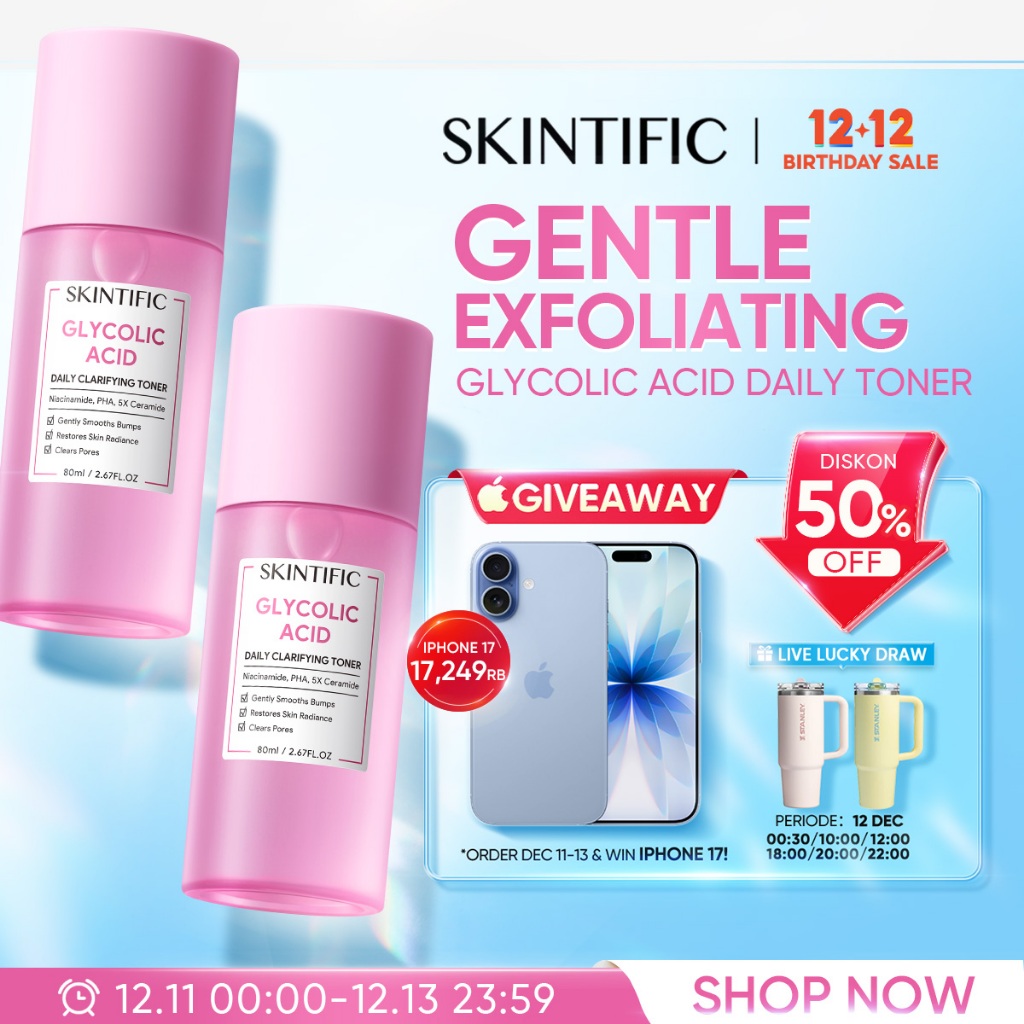 SKINTIFIC - Glycolic Acid Exfoliating Daily Clarifying Toner AHA PHA Eksfoliasi Kulit Acne Treatment