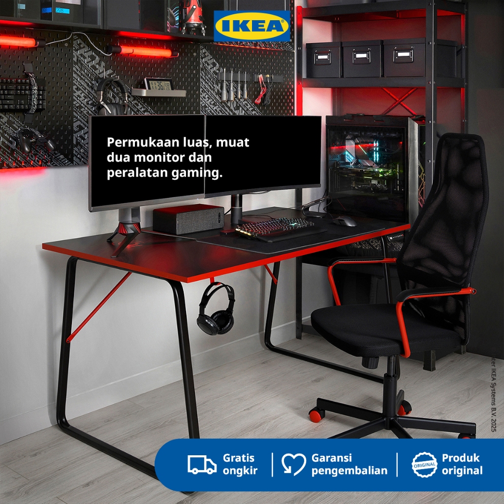 IKEA HUVUDSPELARE Meja Gaming / Kerja Minimalis Hitam 140x80 cm