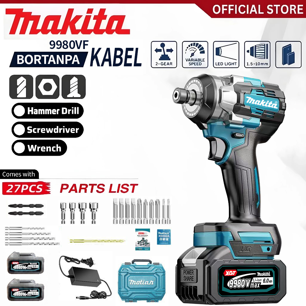 Makita Bor Tanpa Kabel Asli Bor Tanpa Kabel Bertenaga Tinggi 560N.m Bor Tangan Bertenaga Tinggi deng