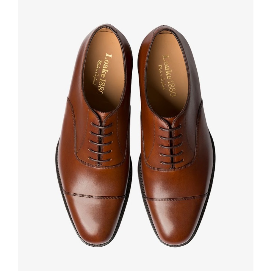 Loake Aldwych Mahogany Calf Leather F Fit / Leather Sole / 1880 Classic Collection Cap Toe Oxford Sh