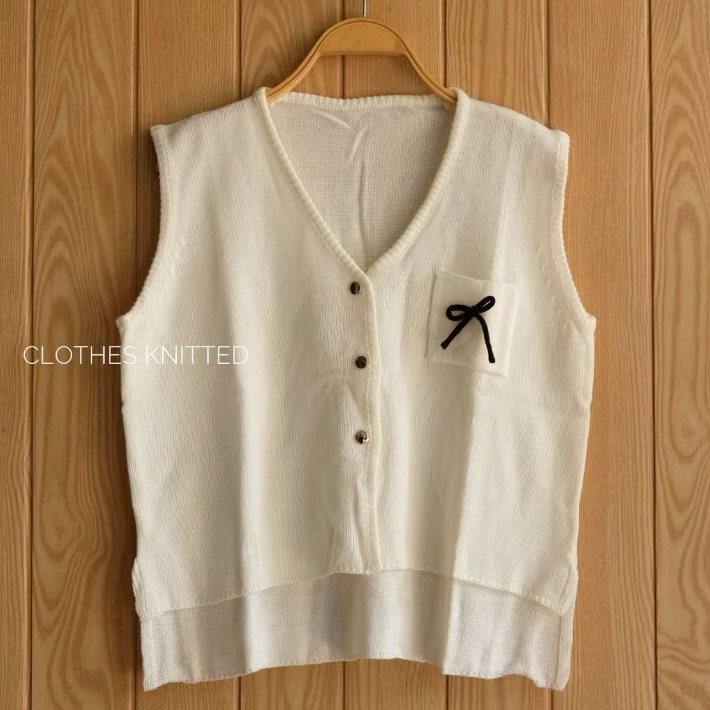 Vest Rompi Rajut Polos Motif Kancing Pita Depan Wanita korea