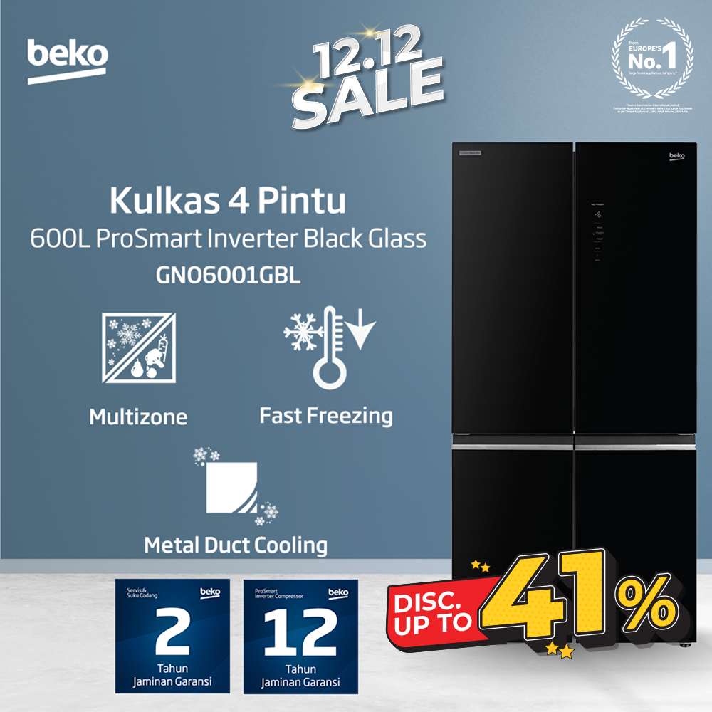Beko Kulkas 4 Pintu Side-by-Side GNO6001GBL - Kapasitas 600liter Inverter