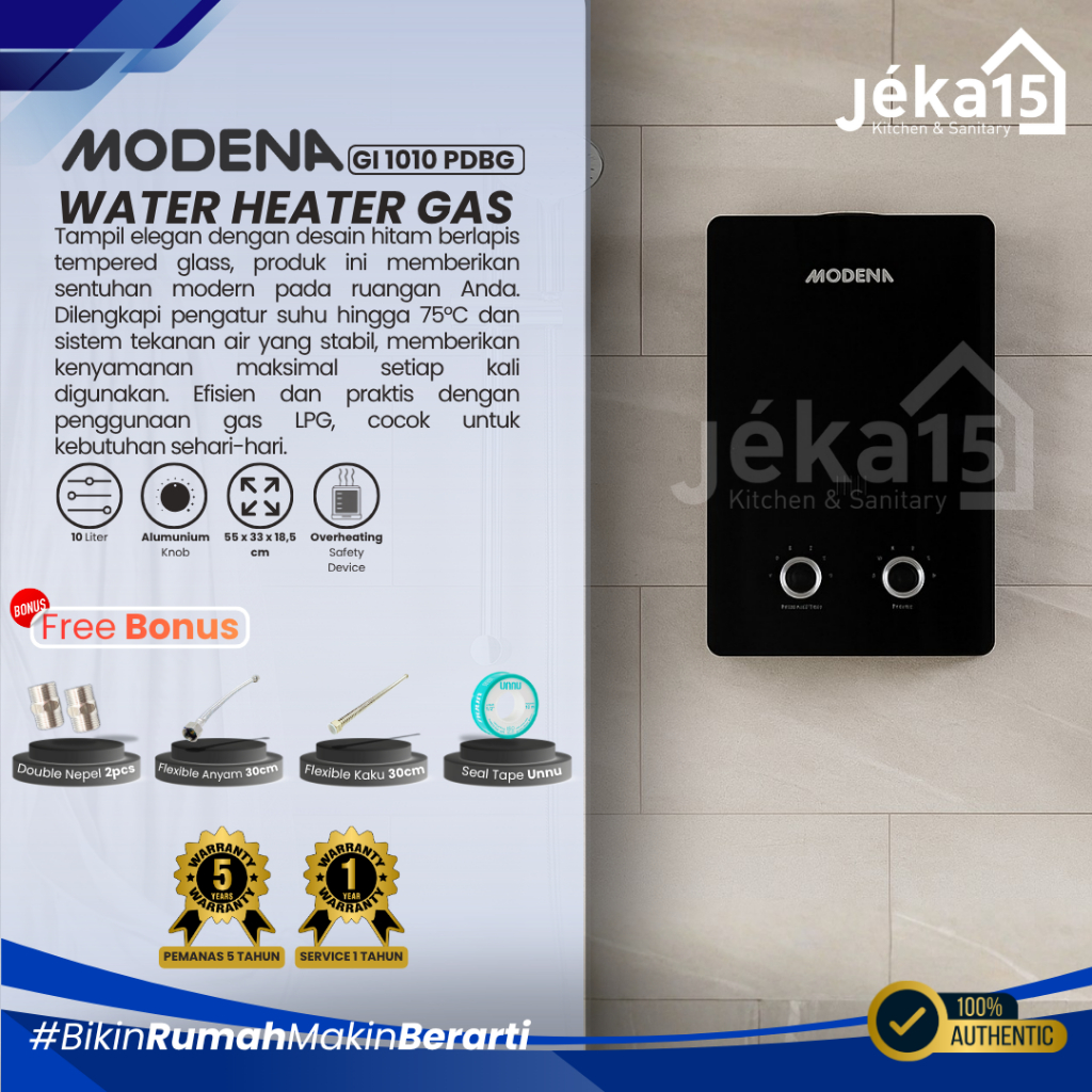 JEKA15 - MODENA GI 1010 PDBG Water Heater Gas - Pemanas Air Mandi 10 L