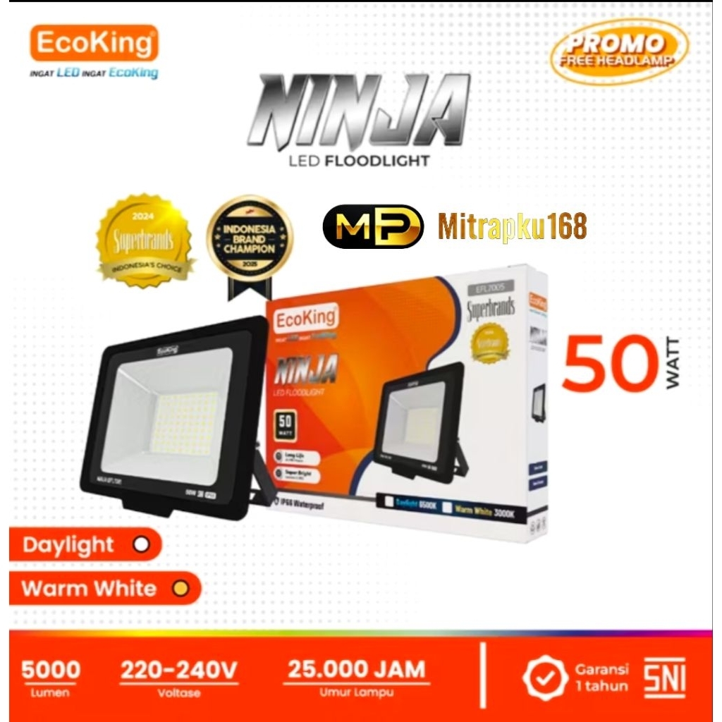 Lampu Sorot LED Ekoning Ninja 50 Watt Cahaya Putih IP66 / Flood light