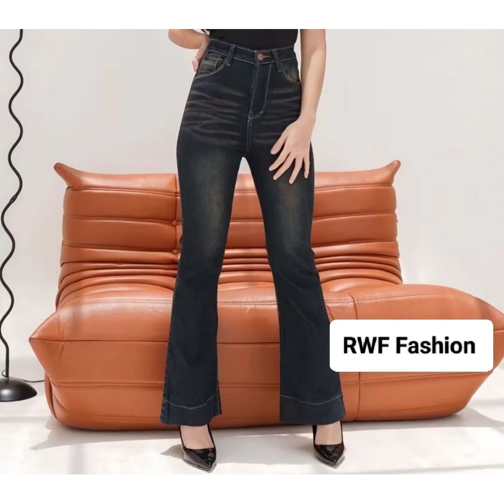Cutbray Jeans Wanita Higwaist/Cutbray Jeans Stretch Lipat Bawah Besar