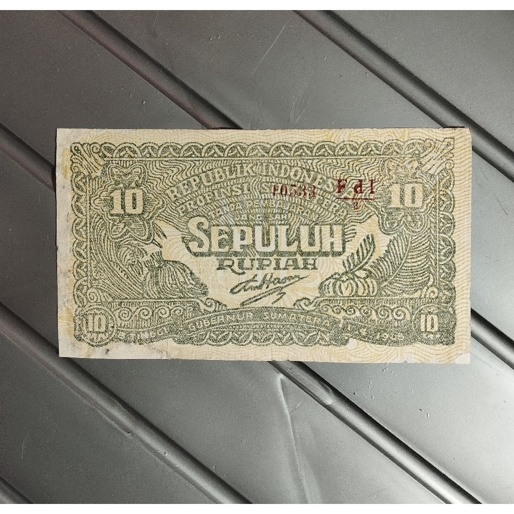 10 rupiah uang darurat (ORIDA ) bukit tinggi sumatra selatan thn 1948 100% ASLI