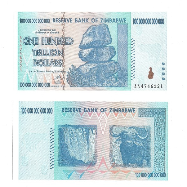 Uang Kuno Asing Zimbabwe 100 Triliun Dollar 2008 UNC