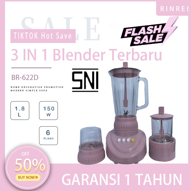 RINREI- Blender Pink / 3 IN 1 / Ukuran 1.8L / Plastik Anti Pecah / Pisau Stainless Steel / Mesin Hal