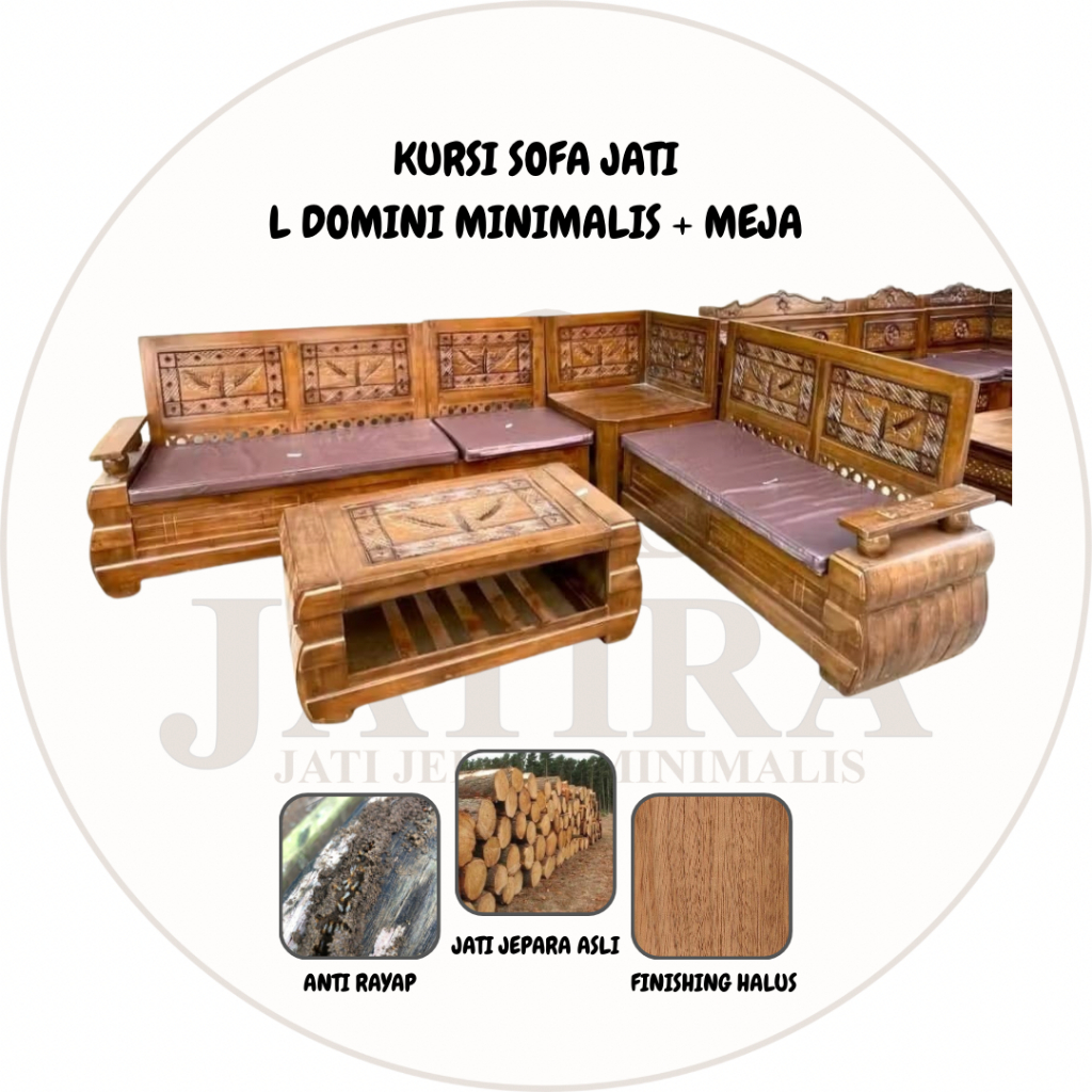 Sofa L Jati Domini Minimalis | Sofa Jatira Jati Jepara Murah Palembang
