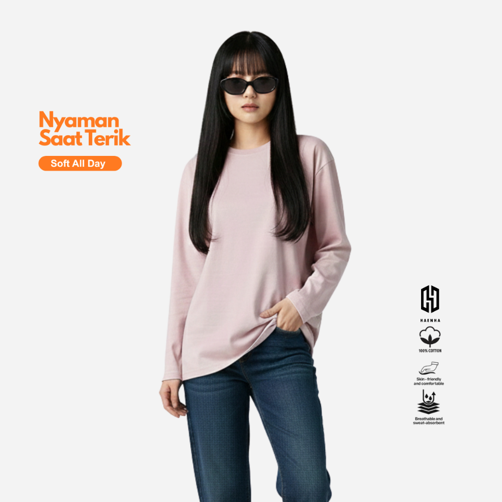 HAENHA Kaos Polos Lengan Panjang Cotton Combed 24S - Dusty Pink