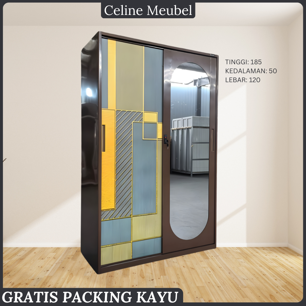 KARSINDO. Lemari Pakaian 2 Pintu Besi Sliding Cermin | Lemari Baju Sleding Besi