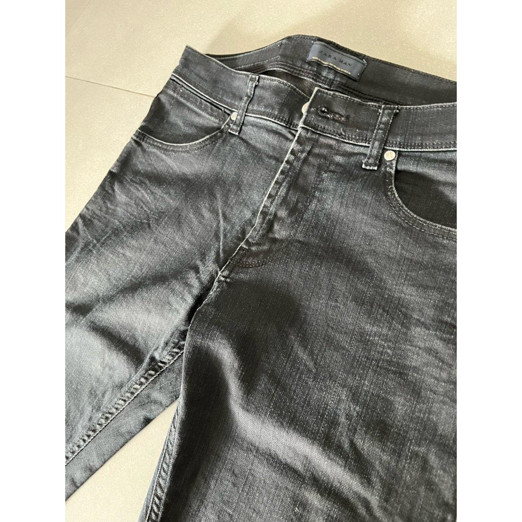 Celana panjang pria Zara Man ori black tag hitam
