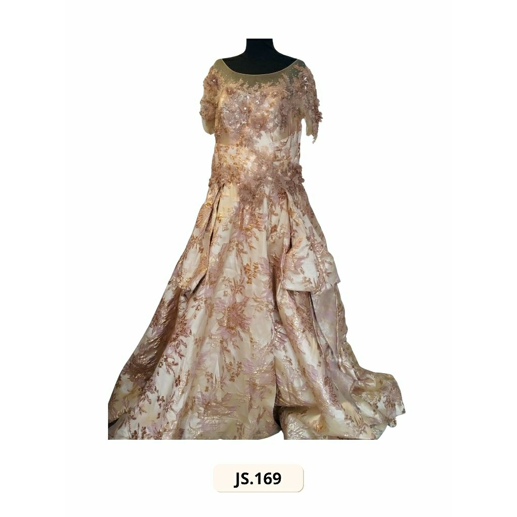 GAUN PESTA PRELOVED WARNA ROSE GOLD DENGAN MODEL LENGAN PENDEK (JS.169)