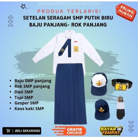 Setelan Super Lengkap Seragam Sekolah SMP BAJU PANJANG ROK PANJANG Perempuan Cewek | SERAGAM SEKOLAH