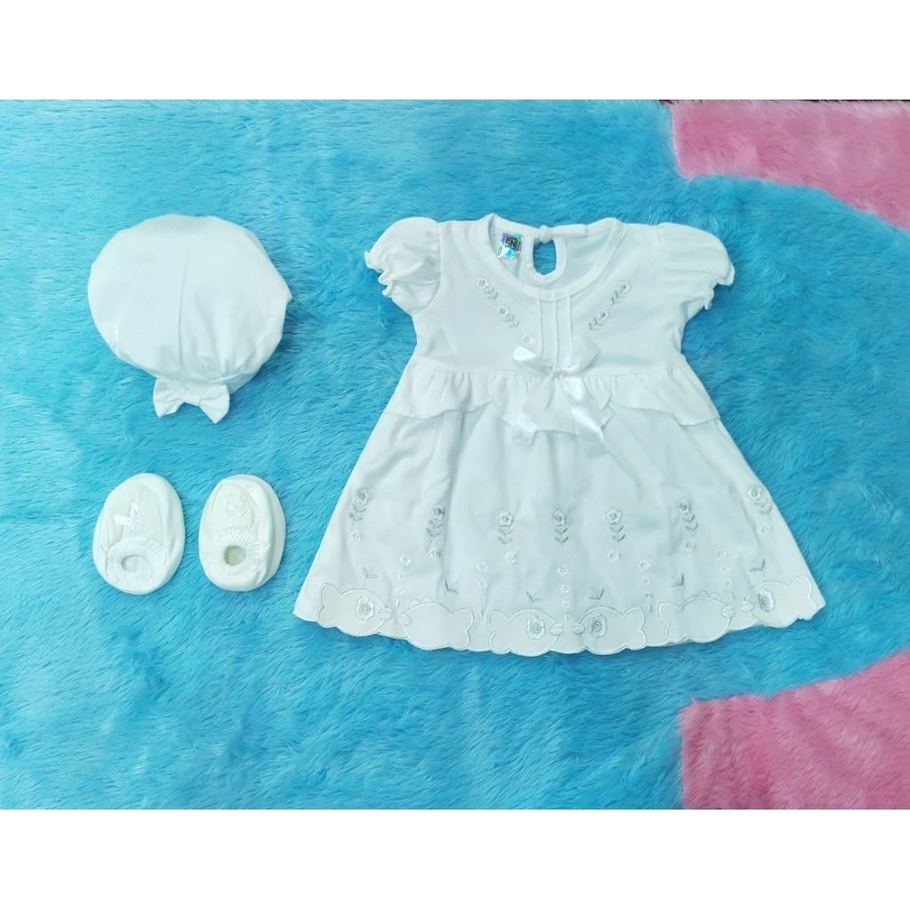 Baju Bayi Perempuan Dress Set Topi + Sepatu