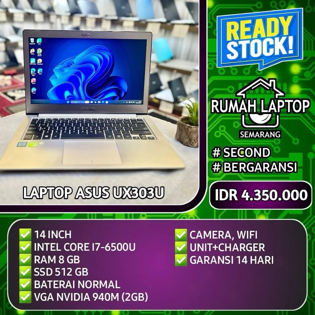Laptop Asus UX303U (second). Intel Core i7-6500U. RAM 8 GB. SSD 512 GB. VGA 940M 2 GB