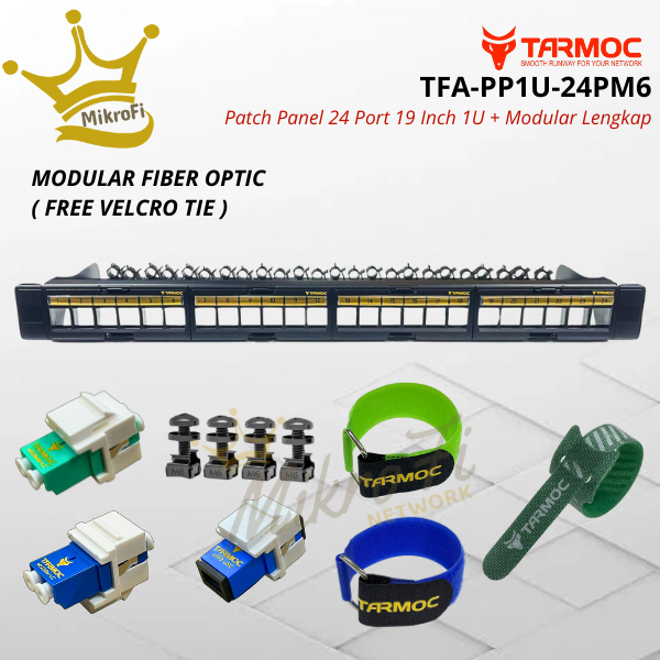 Tarmoc TFA-PP1U-24PM6 | Patch Panel 24 Port Fiber Optic FO LENGKAP Free 8 pcs Velcro tie