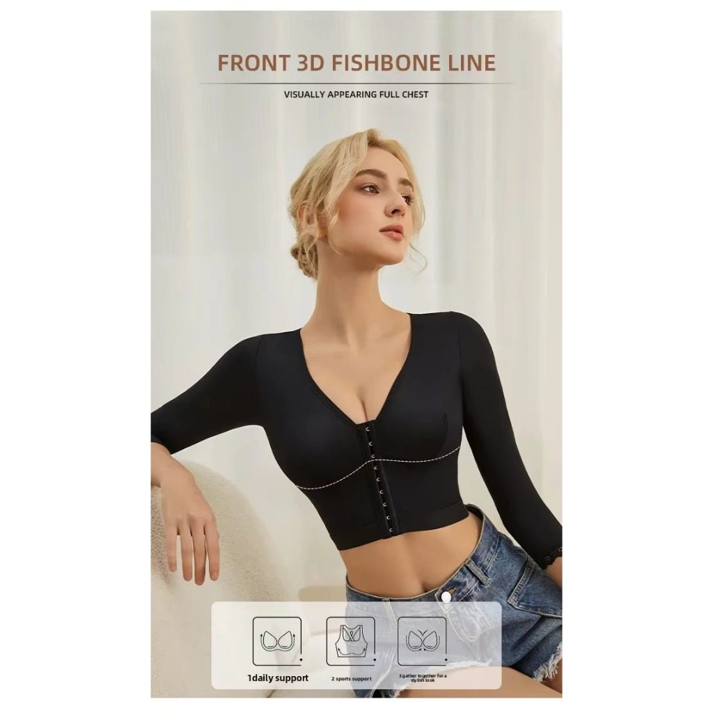 upper fit/baju korset bra lengan panjang pembentuk lengan dan dada