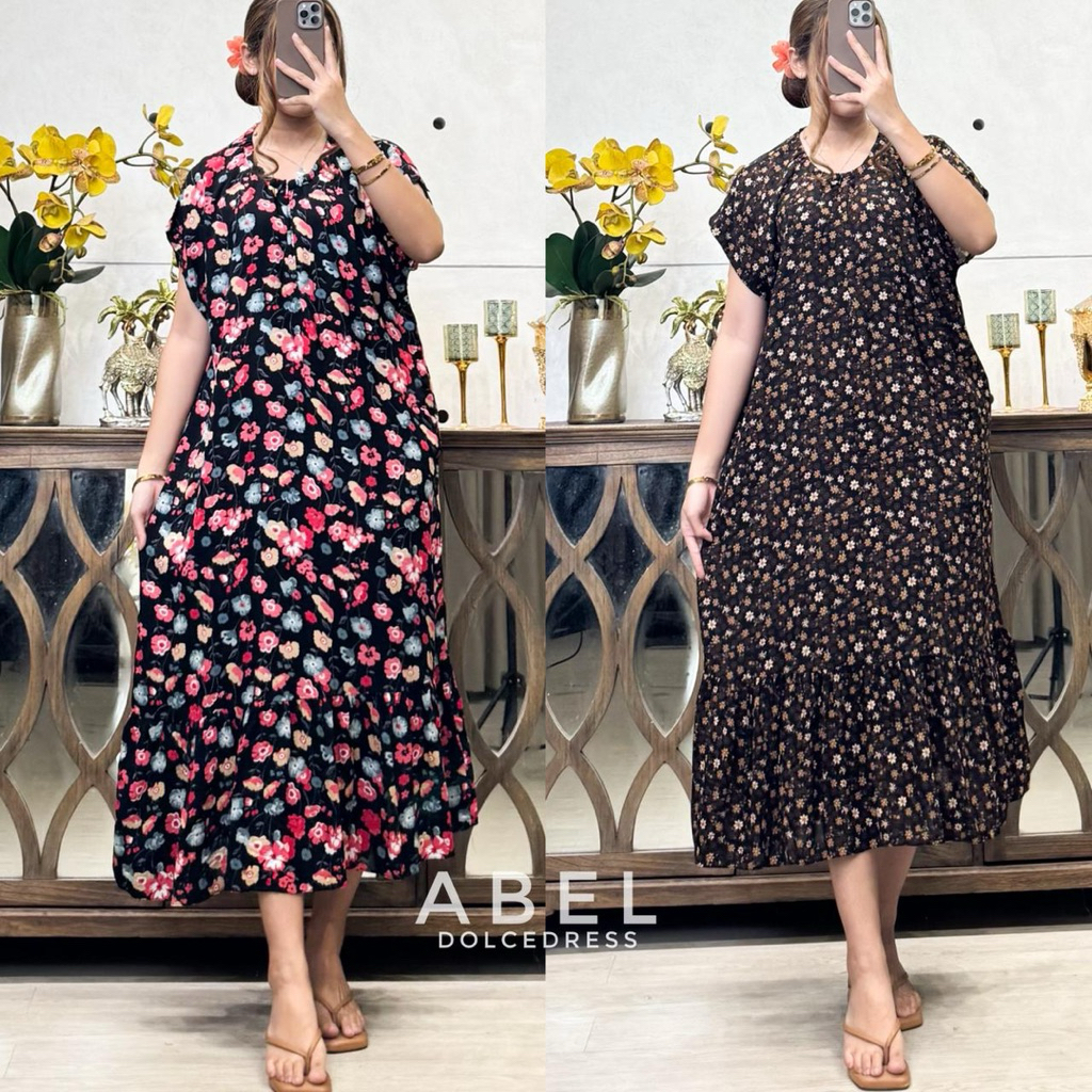 DolceDress ABEL Midi Dress Jumbo Kerah Karet Lengan Pendek